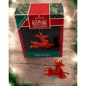Hallmark Keepsake Ruby Reindeer Christmas Ornament Miniature Blown Glass 1990